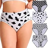 WhilyeePam Women's Classic Plus Size Underwear Hipster Briefs Panties XL-5XL High Waisted Ladies Undies Black White Pattern (US, Alpha, X-Large, Regular, Regular, 4 Pack Classic Print Panties 2XL)