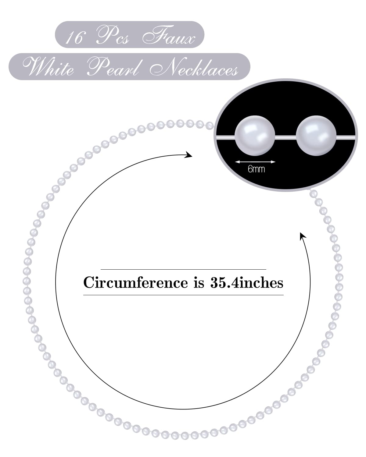 ABONDEVER 16Pcs 6mm Faux White Pearl Beads Necklaves Bulk Party Favor Plastic Play Pearl Necklaces for Women Pearls for Flapper Tea Party Gatsby 20's Wedding Decorations