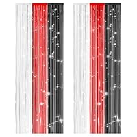 2 Stück Glitzer Party Vorhang, Rot Schwarz Weiße Fransenvorhänge aus Folie Fransenvorhang aus Folie Hintergrund Fransenvorhänge Party Dekorationen für Geburtstagsparty Dekorationen