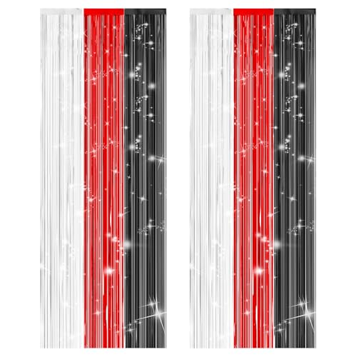 2 Stück Glitzer Party Vorhang, Rot Schwarz Weiße Fransenvorhänge aus Folie Fransenvorhang aus Folie Hintergrund Fransenvorhänge Party Dekorationen für Geburtstagsparty Dekorationen