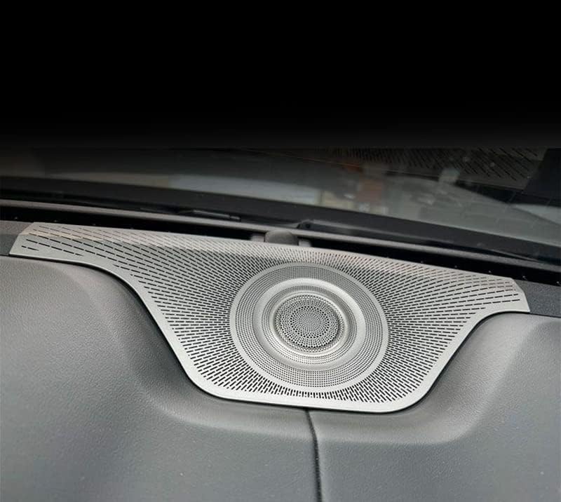 Toworldit Interior Accessories Stainless Steel Speaker Horn Trim Decoration Cover Compatible with Ford Mustang Mach-E 2021 2022 (Silver, 2pcs/Set Front Engine Dust Gauze Trim Cover)