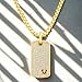 True Religion Pave Cubic Zirconia Dog Tag Pendant 22 Inch Long Thick Box Chain Necklace for Men 14K Yellow Gold Plated Brass