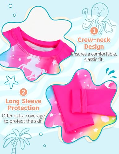 Image of TENVDA Girls Rash Guard Swimsuit Long Sleeve Bathing Suits with Shorts for 3-12 Years Old Kids