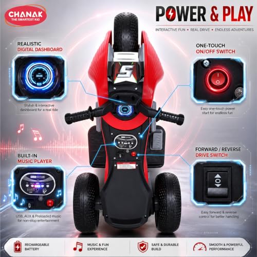 Image of Chanak Electric Kids Bike, 6V Rechargeable Battery Electric Ride-On Toy Bike, Electric Bike for Kids with Three Wheel, Wide Tires & Handlebar Control, Kids Scooter for Girls & Boys 3+ (Red)