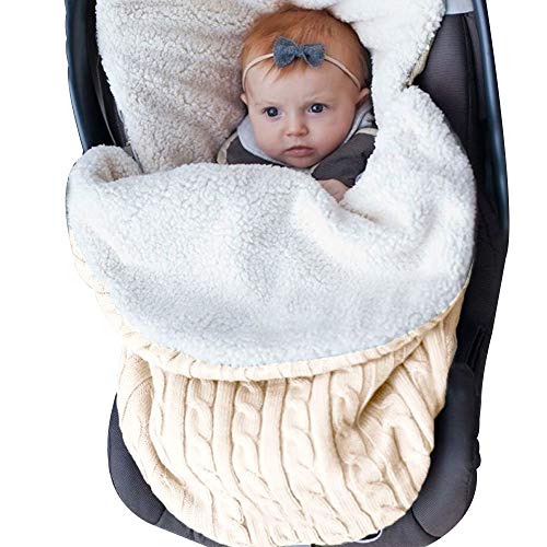 Image of XMWEALTHY Baby Girls Boys Wrap Swaddle Blankets Newborn Infant Knit Plush Receiving Blankets Sleeping Sack Beige