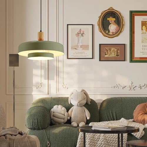 Image of Olive Green Pendant Light 2 Packs, 13.8 inch Farmhouse Pendant Light Industrial Adjustable Hanging Light Fixture with E26 Base for Over Dining Room Table Entryway Hallway