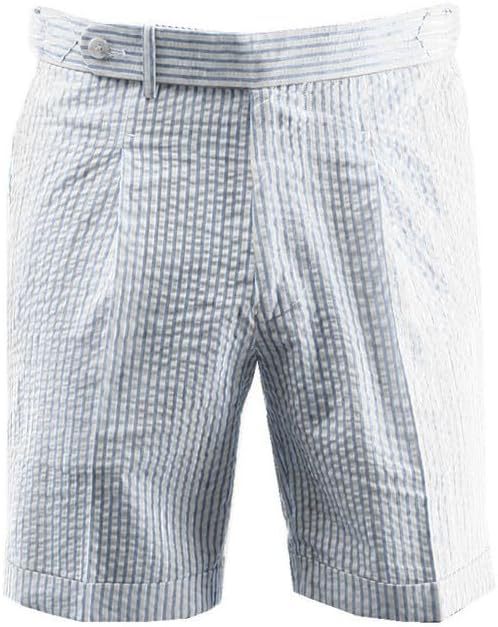 Mens Summer Seersucker Shorts Striped Pleated Front Beach Shorts