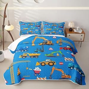 Feelyou Blue Excavator Quilt Set Full Size Kids Boys Girls Adults