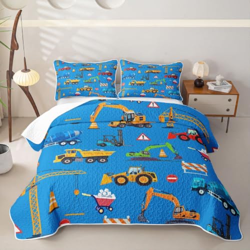 Feelyou Blue Excavator Quilt Set Full Size Kids Boys Girls Adults