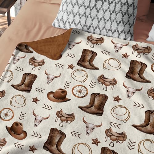 Image of Western Baby Blanket, Cowboy Minky Blankets for Boys Girls, Nursery Room Decor, Soft Warm Lightweight Nursery Bed Blanket for Newborn Toddlers Son Daughter, for New Parents