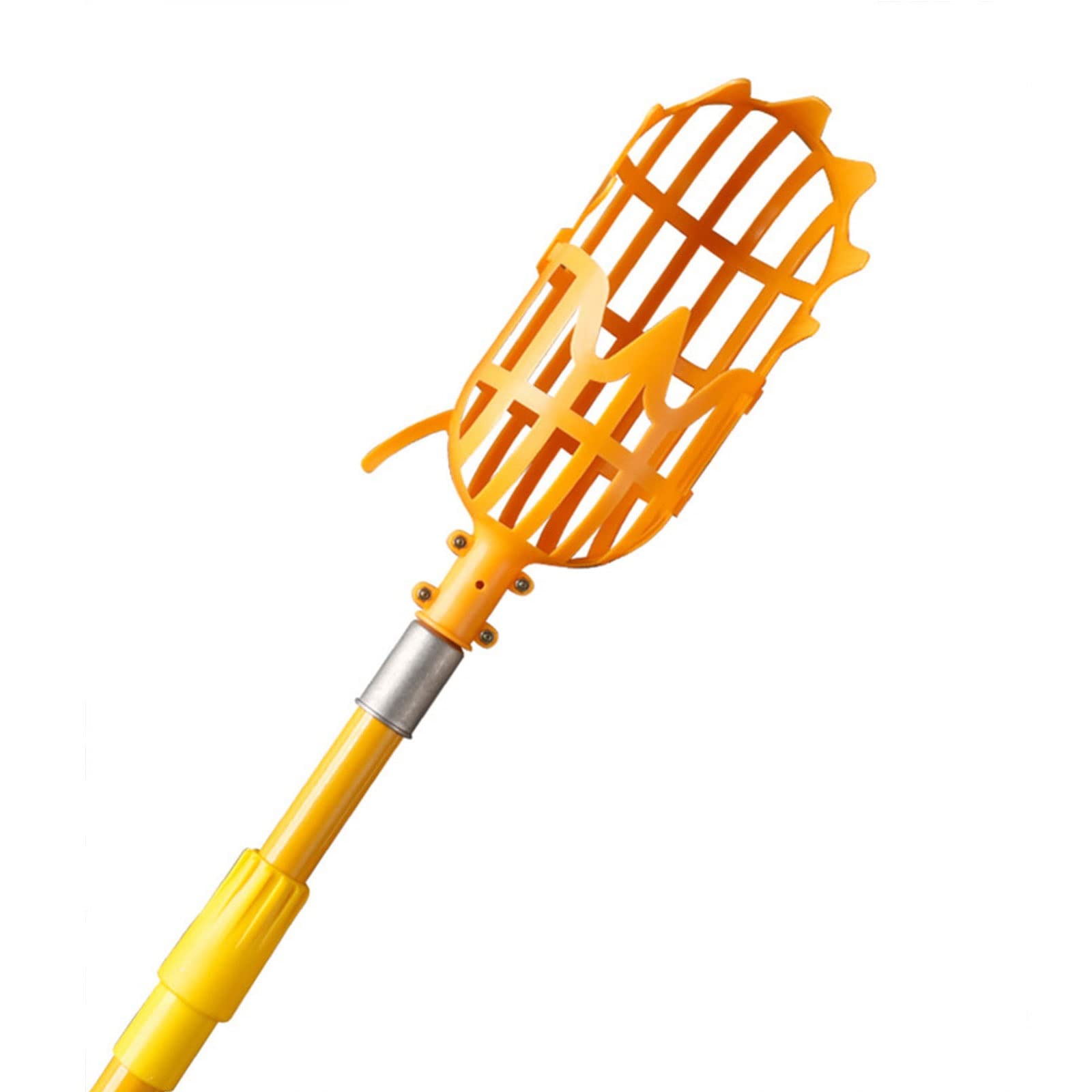 Fruit Picker Pole with Basket Telescoping, Fruit Picker, Detachable Plastic Picking Basket, Loquat Picking Bayberry Tool High-Altitude Telescopic Pole Picker(Yellow,Iron,3m)
