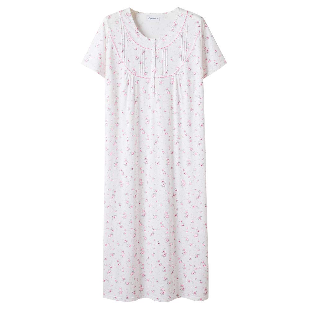 KeyoceanWomen Nightgowns, Soft 100% Cotton Lightweight Short Sleeve Night-dresses for Ladies