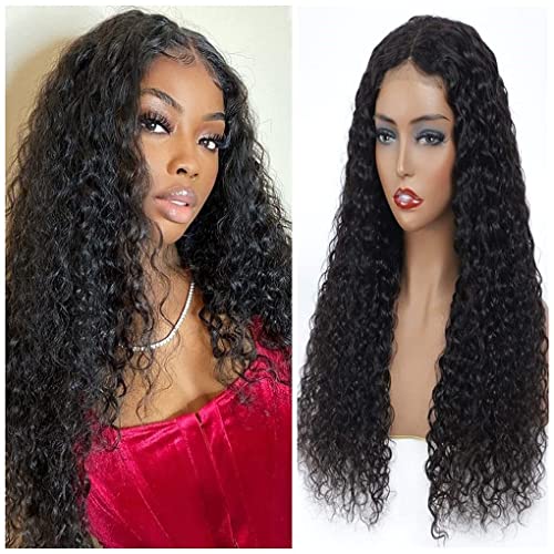 4X4 Lace Front Wigs Human Hair Water Wave Brazilian 150% Density wet and wavy Lace Closure Human Hair Wigs for Black Women Virgin Hair Wigs Pre Plucked with Baby Hair Natural Color (20 Inch)