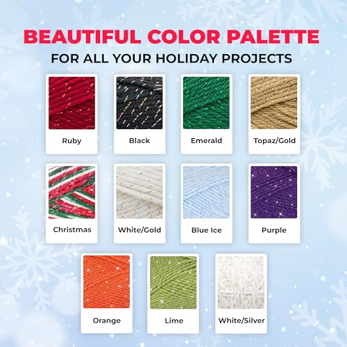 Image of Mary Maxim Starlette Sparkle Yarn, Medium Worsted Weight Yarn for Knitting and Crocheting, Acrylic Polyester Blend for Blankets, Clothing, and Decor, 196 Yards Christmas