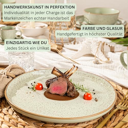 SÄNGER Rio Minze | Tafelservice 18 teilig, Steingut Geschirr Set 6 Personen, 6x Speiseteller 6x Dessertteller 6x Schalen Geschirrset und Schale mintgrün | VALUE COLLECTION