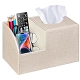 PU Leather Square Tissue Box Cover - Multi-Functional Tissue Box Holder, Tissue Box Cover with Storage ,Tissue and Remote Control Holder, Cube Tissue Box Organizer Bedroom Nightstand End Table