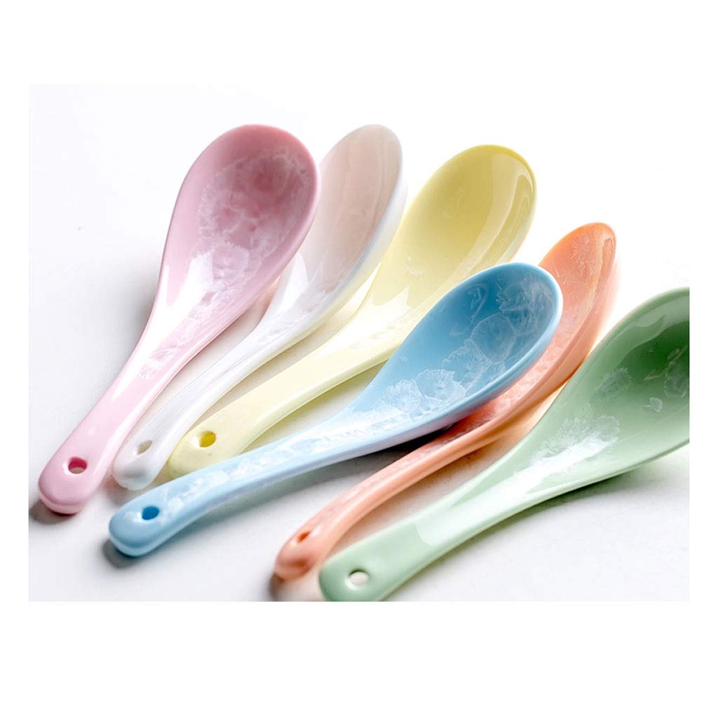 Lot de 6 Belles cuillères à Soupe en céramique, cuillère à Manche Court, cuillère à dîner, cuillère à Dessert, 6 Couleurs, 14 cm de Long et 5,5 Pouces de Long,(B)