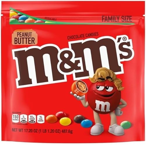 Peanut butter & milk Chocolate Family & Movie Night Snacks, M&M'S, 17.2 Oz (1 Pack, Peanut Butter)
