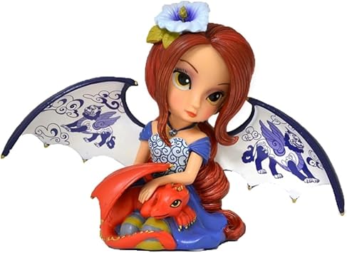 The Hamilton Collection Courageous Spirit The Blue Willow Collection Issue #6 Hand Crafted & High Gloss Glaze with Genuine Swarvski Crystal Fairy Dragon Figurine by Jasmine Becket-Griffith 5.25-inches