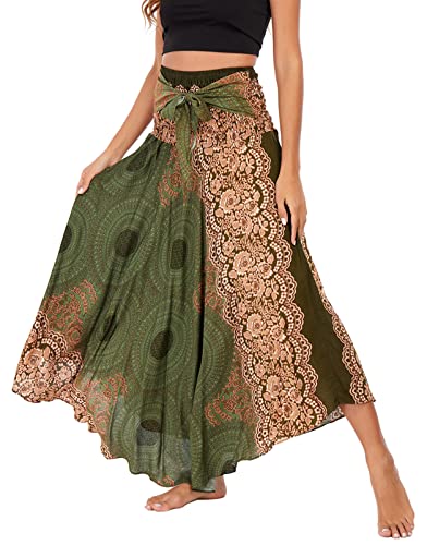 FEOYA Women's Vintage Maxi Skirt Elegant Floral Print Maxi Skirt Bohemian High Waist Summer Long Dresses for Beach Vacation Parties