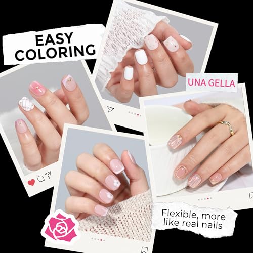 Image of UNA GELLA Extra Short Square Oval Nail Tips 216pcs Pre-shaped Half Matte Square Round Gel Nail Tips Full Cover Squoval Clear Acrylic Fake Nails for Press on Nail Extensions Home DIY Salon 12 Sizes