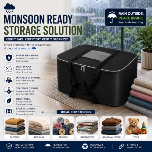 Image of 5-Pack Large Underbed Storage Bags - Foldable Moisture-Proof Nylon Organizers with Zipper and Handles for Clothes, Blankets, Bedding (54 x 46 x 28 cm, Grey, Rectangular)