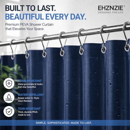 Image of EHZNZIE Navy Blue Shower Curtain Liner 72x72, PEVA Waterproof Bath Curtain, No Chemical Smell, 3 Weighted Magnets, Durable with Rustproof Metal Grommets