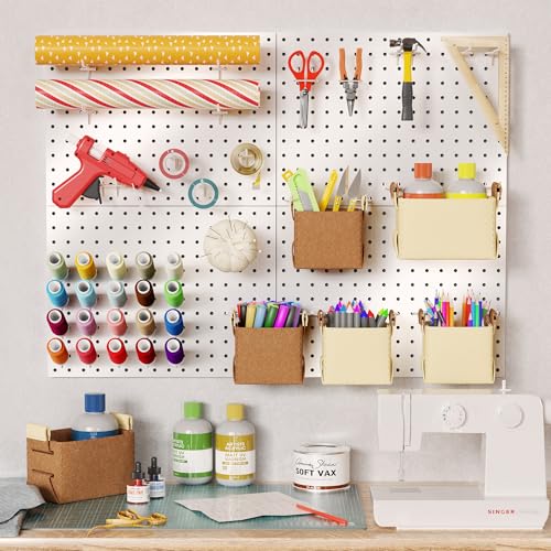 Peg Board, 4 Pack Metal PegBoard Organizer with Accessories, White Pegboard Panels with 50 Pcs Hooks and Baskets, Wall Organizer for office, Craft Room Organization, Garage, Sewing Room - Image 3