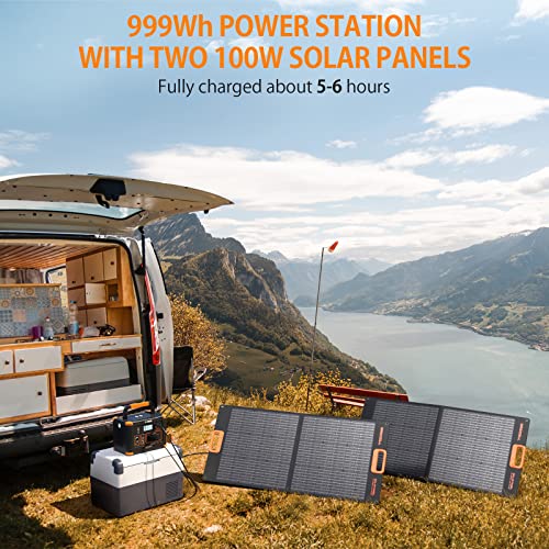 GRECELL 1000W Portable Power Station With 2x 100W Solar Panels, 999Wh Backup Lithium Battery, Pure Sine Wave AC Outlet, 60W PD Quick Charge Solar Generator Set for Outdoor Emergency Camping Travel - Image 3