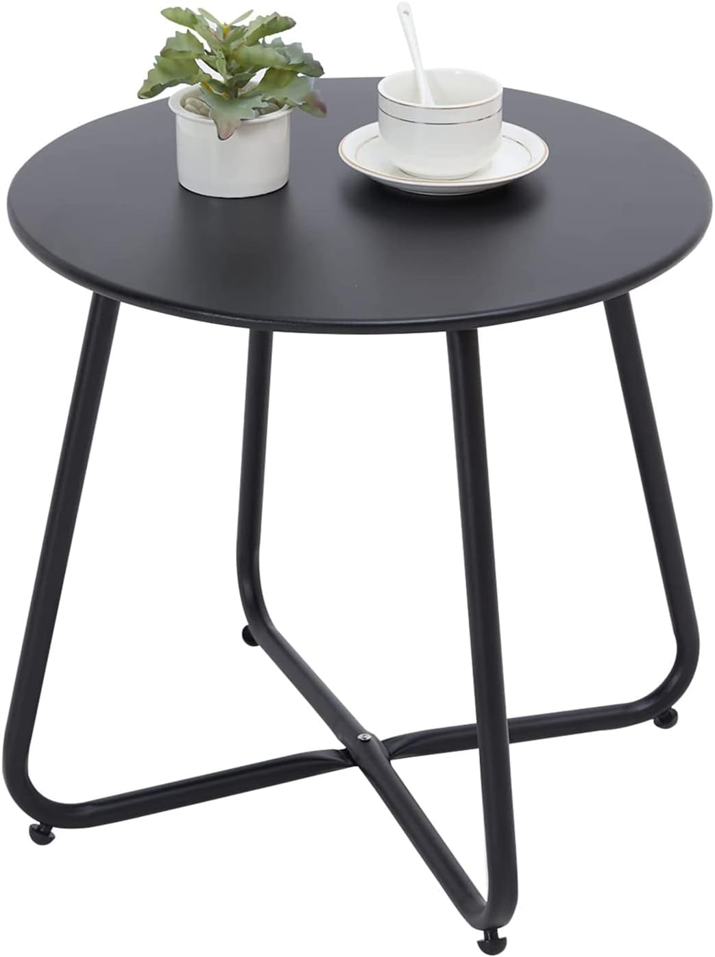 Outdoor Table Small Patio Side Table, Round Metal Side Table, Weatherproof, Portable, Outdoor End for Garden, Balcony, Yard (Black)