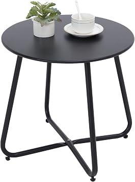 Outdoor Table Small Patio Side Table, Round Metal Side Table, Weatherproof, Portable, Outdoor End for Garden, Balcony, Yard Black