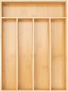 Beauenty Silverware Drawer Organizer,5 Compartment Bamboo Drawer Organizer Kitchen Utensils,Multifunctional Cutlery Drawer Organizer for Flatware & Kitchen Tools,Silverware Holder and Cutlery Tray