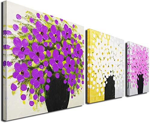 Mon Art-Watercolor Pink Flower Oil Painting Hand Painted 3D Picture Wall Art for Bedroom Living Room Handmade Drawing Artwork Modern Decoration Home Decor,16