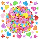 1000 Stück Moosgummi Glitzer Sticker für Kinder, Selbstklebender Glitzernder Schaumstoff Aufkleber, Herz und Sterne Aufkleber für Sammelalben Wand Dekoration DIY Basteln Foam Stickers (Colorful-2)