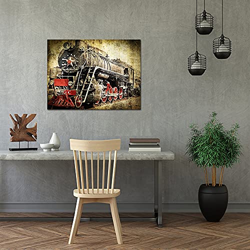 Canvbay Old Train Canvas Wall Art Locomotive Wall Decor Rustic Steam Painting Pictures Retro Vehicle Photo Poster Steam Engine Artwork Stretched And Framed For Living Room Bedroom 24X32Inch #TOP1