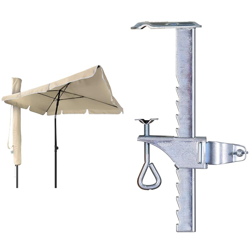 VOUNOT Ombrellone da Giardino Rettangolare, Parasole da Balcone, 200 x 125 cm, Beige & Schneider Morsetto da Balcone per ombrelloni