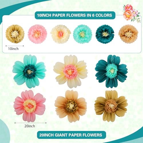 Image of Crowye 12 Pcs Large Colorful Tissue Paper Flowers Decorations Giant Fiesta Craft Crepe Paper Flowers for Wall Decor Backdrop Mexican Wedding Birthday Carnival School Party (10'' 20'',Stylish Color)