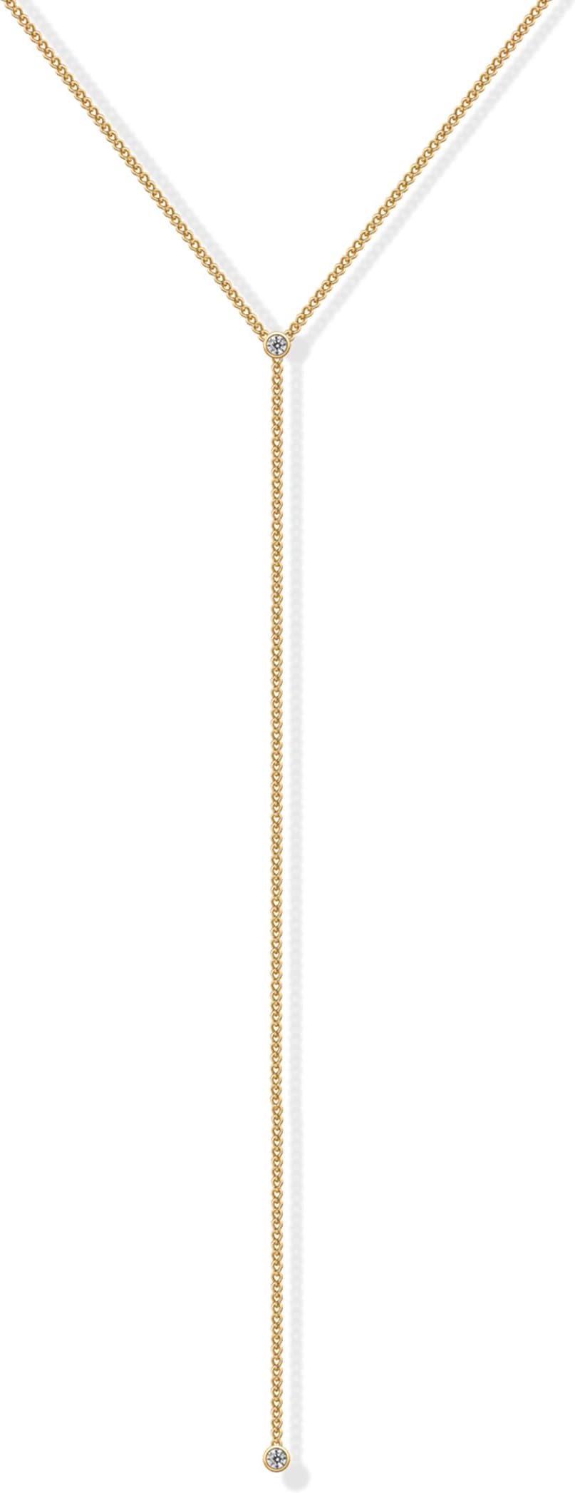 14K Gold Plated Drop Lariat Chain for Women - Gold Cubic Zirconia Long Necklace - Station Star Layered Beaded Y Necklace