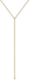 PAVOI 14K Gold Plated Drop Lariat Chain for Women - Cubic Zirconia Long Necklace - Station Star Layered Beaded Y Necklace