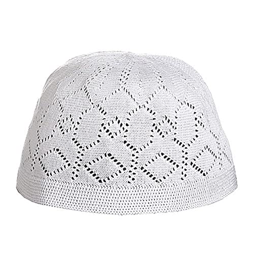 JILANI HANDICRAFT Islamic Muslim Knitting Kufi Topi Prayer Hat Crochet Taqiyah Takke Skull Cap (White)