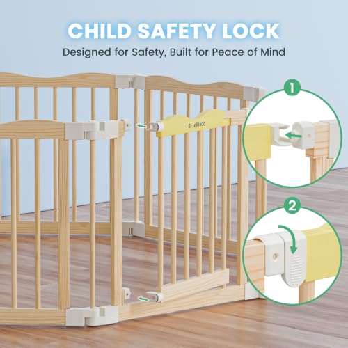 Image of Foldable Wooden Playpen, Natural Pine, 55 x 55 x 24 inches