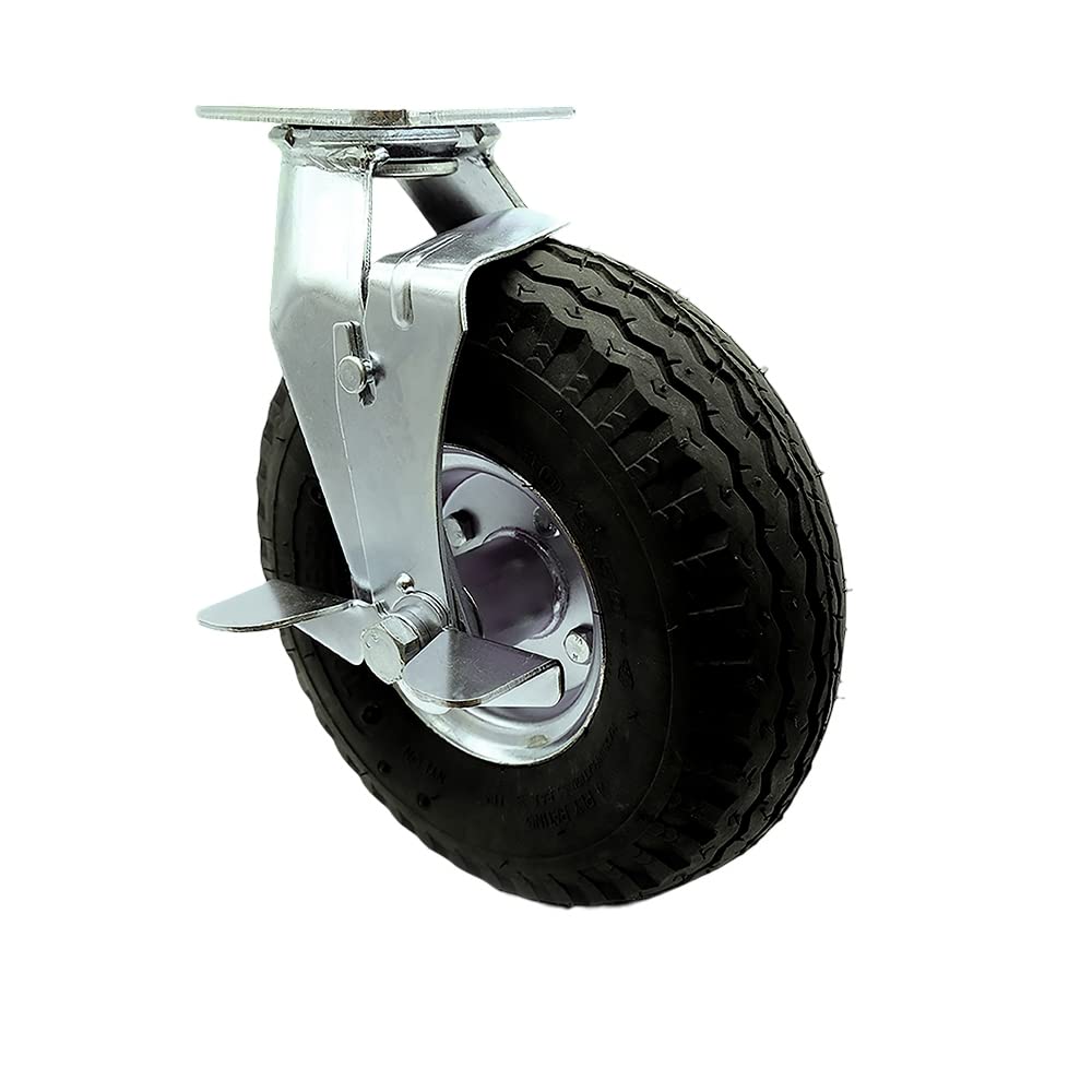 Service Caster 10 Inch Swivel Pneumatic Caster - Black Rubber Wheel and Top Lock Brake - Heavy Duty, 350 lbs. Capacity