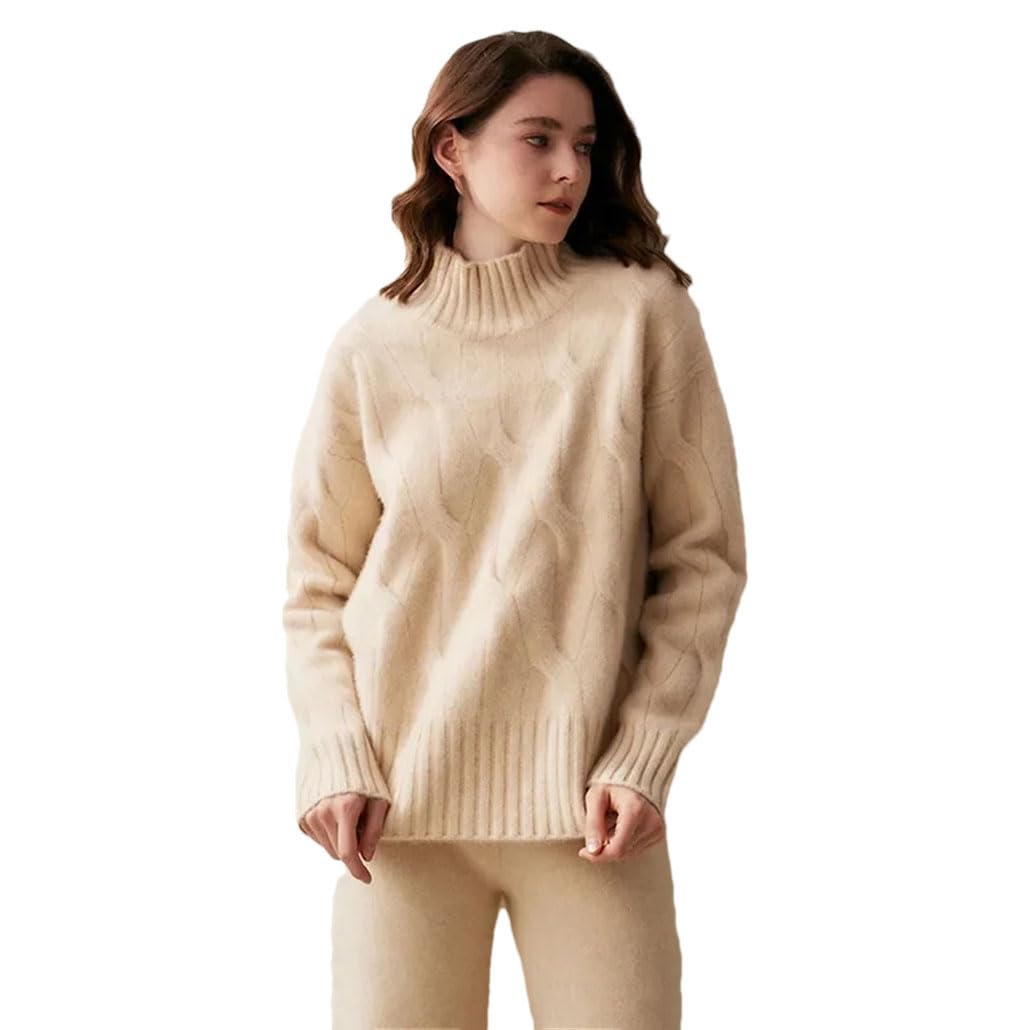 Maglia da donna in cashmere, collo alto, spesso, a maniche lunghe, tinta unita, strato di base