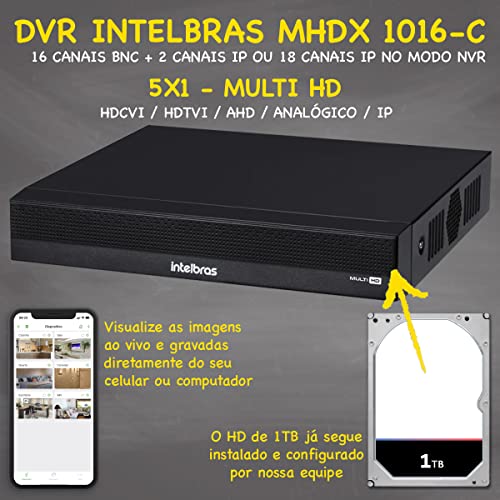 Kit DVR Intelbras 16 canais H.265 1TB 16 câmeras Full HD 20m