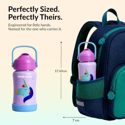 Image of rabitat Steel Play Personalized Kids Stainless Steel Water Bottle 450ml | 2 Year Warranty | Leakproof Sipper, Soft Silicone Spout, Flip-Lock Cap & Handle, BPA-Free 18 /8 SS, Anti-Skid Base, Love you