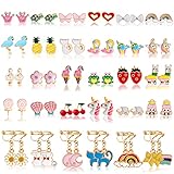 Kids Clip On Earrings for Girls 20/30 Pairs Hypoallergenic Clip on Earrings for Kids Cute Animal Earrings for Little Girls Toddlers Jewelry Set Party Favor Gift (30 Pairs)