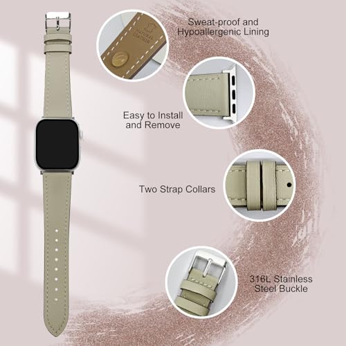 Genuine Leather Band Compatible with Apple Watch Bands for Women Men 49mm 46mm 45mm 44mm 42mm 41mm 40mm 38mm, Soft Leather Replacement Strap for iWatch Ultra/SE/Series 11 10 9 8 7 6 5 4 3 2 1