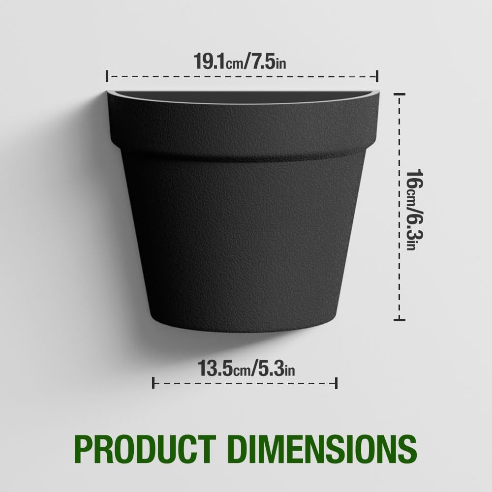 2 Pack Plastic Wall Planter for Indoor Plants, 7.5 Inch Hanging Wall Planter Pots, Wall Mounted Succulent Planters (Black)