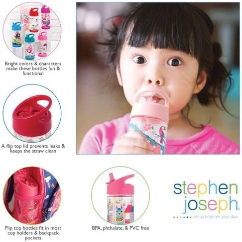 Miniatura 7 de Stephen Joseph, Botella de agua con tapa abatible para niños, 10 onzas, Tritan sin BPA, botella de agua para niñas y niños, botella con tapa