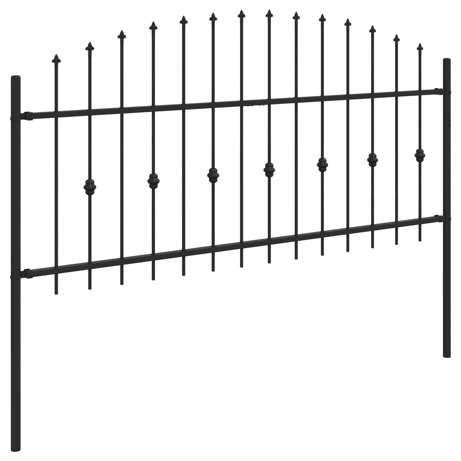 Spießzaun Asten Schwarz 200 x 130 cm Pulverbeschichteter Stahl Zaunelement Gartenzaun Sichtschutz mit Speerspitze Wetterbeständig Langlebig für Terrasse und Vorgarten